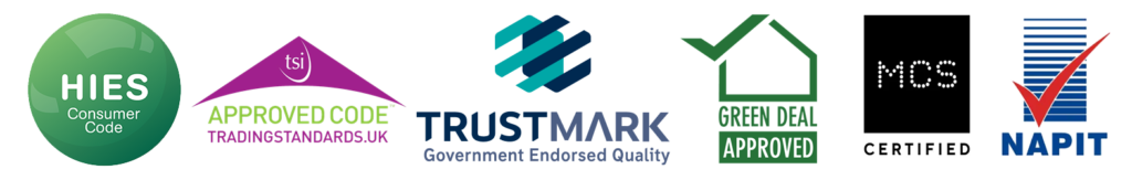 Our Accreditations: HIES Consumer Code, TSI Approved Code, TrustMark Government Endorsed Quality, Green Deal Approved, MCS Certified, NAPIT